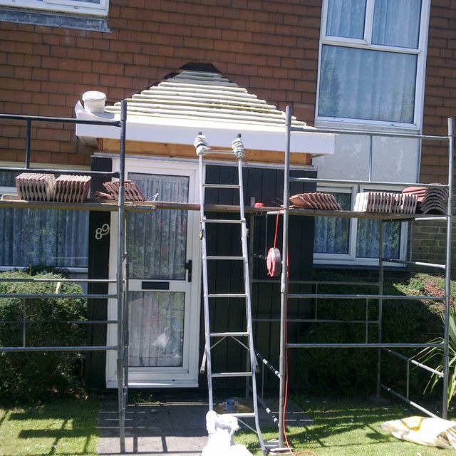 new porch roof being built